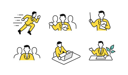 シンプルなビジネスマンのベクターアイコンセット素材