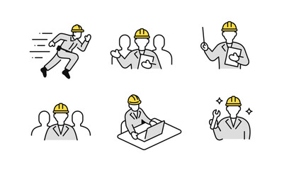 Naklejka na ściany i meble シンプルな現場作業員のベクターアイコンセット素材