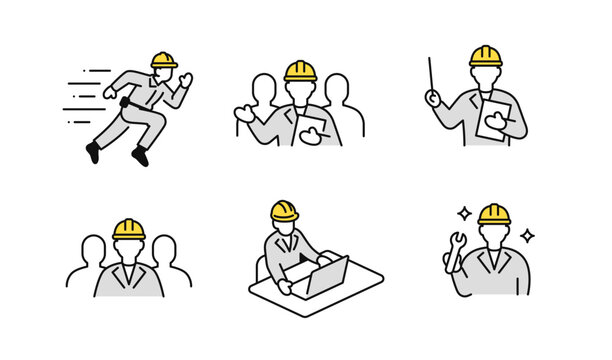 シンプルな現場作業員のベクターアイコンセット素材