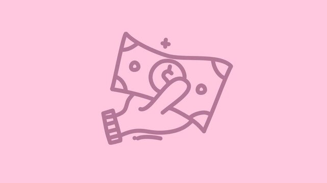 Minimal flat vector illustration of a man&rsquo;s hand holding paper cash, handing it forward for payment, clean shapes, subtle shadow, plenty of copy space, no text