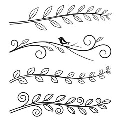 Fototapeta premium Intricate black and white swirls with a bird motif on a white background Vector