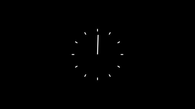 Minimalist wall clock design featuring black stencil-style numbers 12, 3, 6, and 9 with a single hand pointing to twelve o'clock on a textured off-white background.