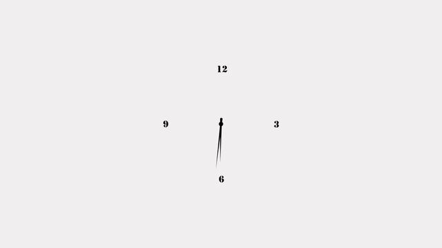 Minimalist wall clock design featuring black stencil-style numbers 12, 3, 6, and 9 with a single hand pointing to twelve o'clock on a textured off-white background.
