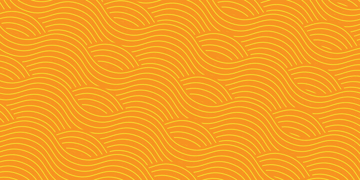 Yellow instant noodle, pasta and spaghetti texture with geometric wavy lines. Ramen, pasta vector pattern. Background abstract food illustration