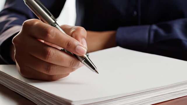 Stack of blank paper sheets with paperclip and pen in corporate setting