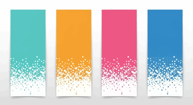 Four colorful vertical banners with white splatter effect at the bottom, ideal for abstract backgrounds or modern design elements.