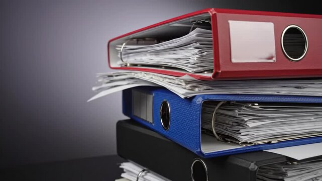 Stack of folders filled with papers for office work and data storage