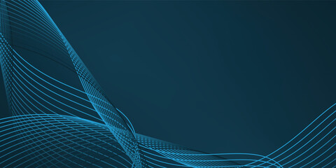 Glowing blue wavy lines on abstract technology dark blue background. Digital hi-tech vector illustration