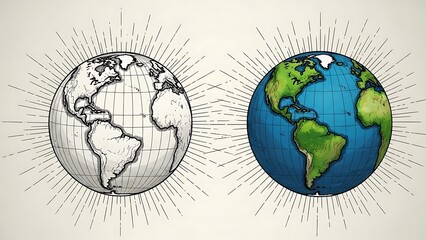 Earth Globe Transformation from Black and White to Color