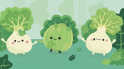 Obraz premium Cute cabbage vector illustration with clean shapes, flat design vegetable character, no gradients