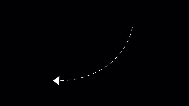 Animaiton of white dashed pointer arrow isolated on black background. 4k animation video