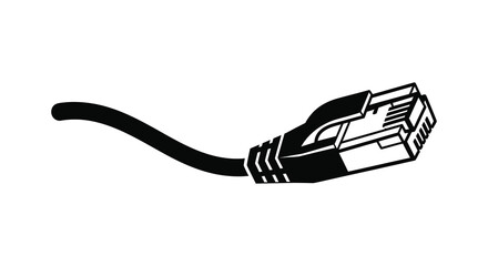 A simplified black and white illustration depicts an ethernet cable with an rj45 connector showcasing network connectivity