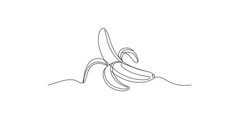 Continuous one line drawing of a banana with a wavy stem and leaf © Line Art Gallery