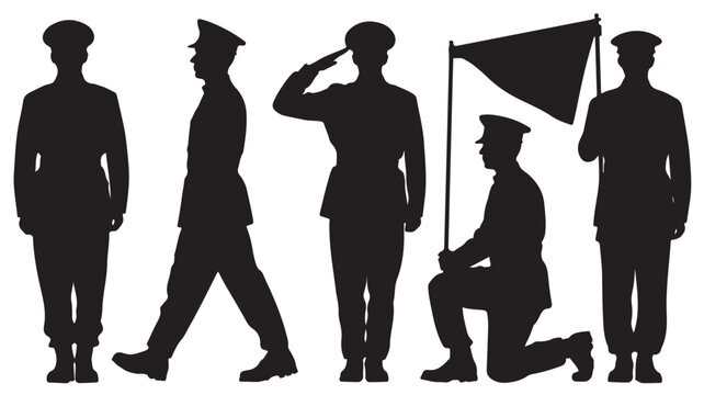 Vector Illustration Of Diverse Military Personnel Silhouettes For Memorial Day And Veterans Day Concepts