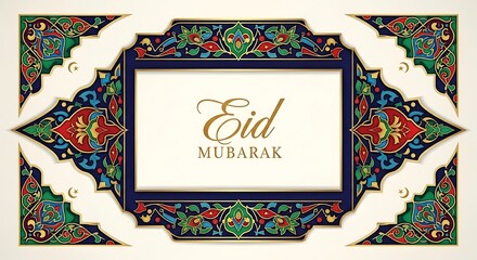 Elegant eid mubarak card with intricate arabic and floral designs