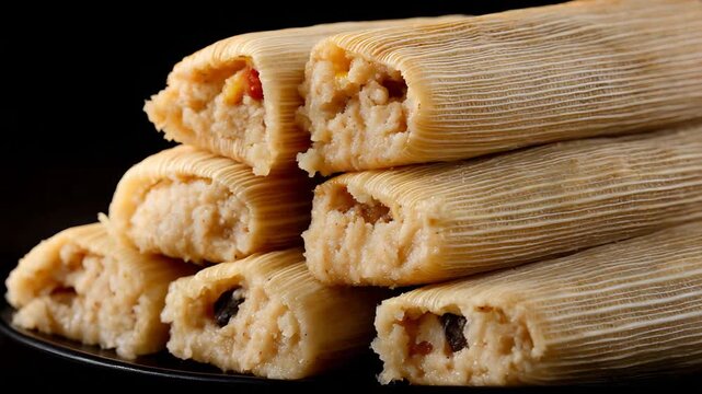 Appetizing Stack of Traditional Mexican Tamales with Savory Fillings Ready to Enjoy.