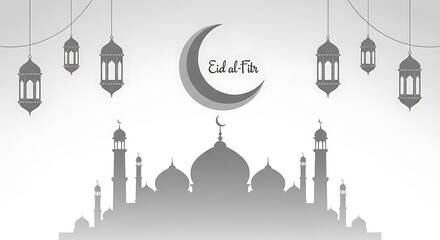 Eid al-fitr celebration with traditional islamic architecture and lanterns