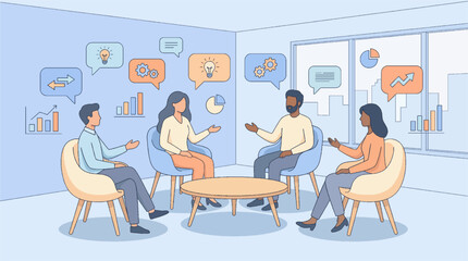 Business Team Meeting in Modern Office Vector Illustration