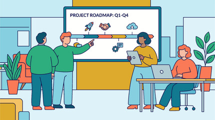 Business Team Meeting in Modern Office Vector Illustration