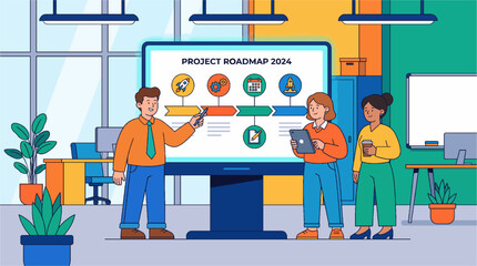 Business Team Meeting in Modern Office Vector Illustration