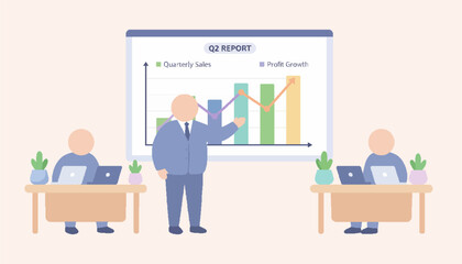 Business Team Meeting in Modern Office Vector Illustration