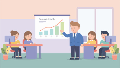 Business Team Meeting in Modern Office Vector Illustration