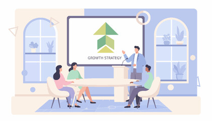 Business Team Meeting in Modern Office Vector Illustration