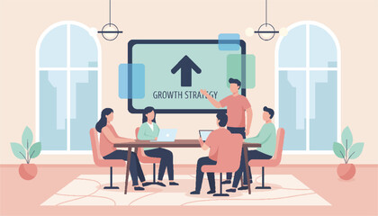 Business Team Meeting in Modern Office Vector Illustration