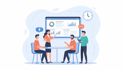 Business Team Meeting in Modern Office Vector Illustration