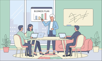 Business Team Meeting in Modern Office Vector Illustration