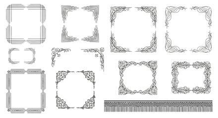 Collection of ornate vintage decorative frames and borders in black and white, suitable for graphic design and invitations. © gita
