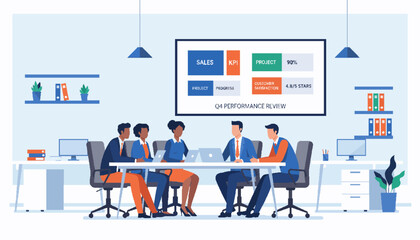 Business Team Meeting in Modern Office Vector Illustration