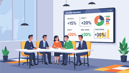 Business Team Meeting in Modern Office Vector Illustration