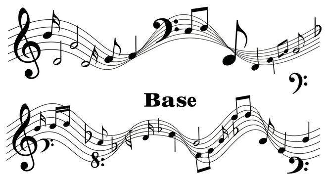 An illustration showing two musical staves with notes and clefs, one labeled 'Base', representing musical notation.