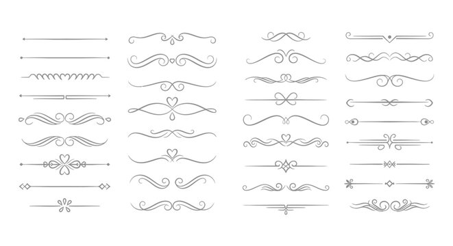 A collection of elegant decorative line dividers and ornaments in a variety of intricate scrollwork and floral designs.