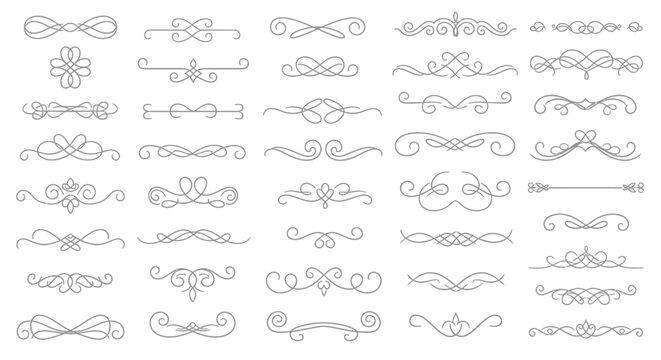 Elegant collection of vintage calligraphic scroll dividers and flourishes for decorative design elements.