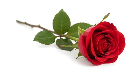 Fototapeta premium Single Red Rose Isolated on White Background with Copy Space