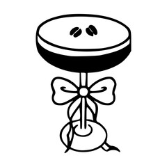espresso martini cocktail in coupe glass with bow ribbon illustration