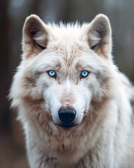 Obraz premium White wolf portrait with piercing blue eyes wildlife predator strength beauty and wilderness nature concept
