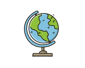 Cute Classroom Globe Doodle Illustration PNG Transparent Background