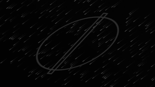 Dark, abstract artwork featuring a circle with a line and a flowing pattern of white lines