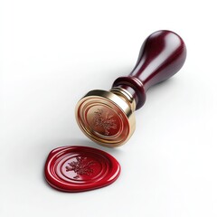 Red wax seal stamp isolated on clean white background showcasing vintage design and craftsmanship for document decoration and authenticity
