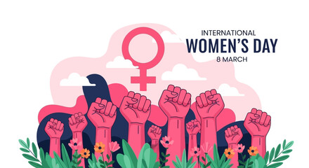 Fototapeta premium International Women's Day celebration with raised fists and the female symbol.