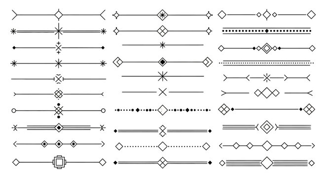 A collection of decorative horizontal line dividers and ornaments for graphic design.