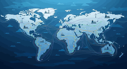 Global Trade Routes and Industrial Activity Map
