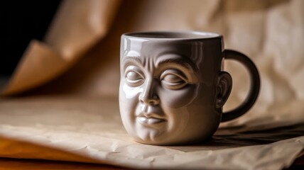 Surreal Coffee Mug with Human Face Expression