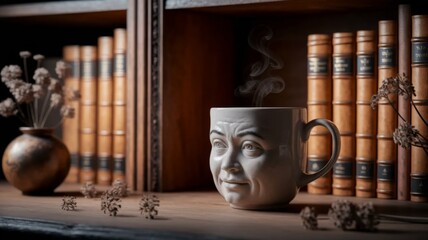 Surreal Coffee Mug with Human Face Expression
