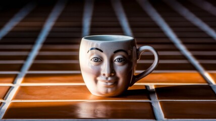 Surreal Coffee Mug with Human Face Expression