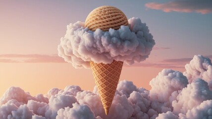 Surreal Ice Cream Cloud Floating in Dreamy Sky