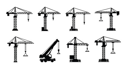 Collection of various construction cranes and heavy machinery icons © MdNirob